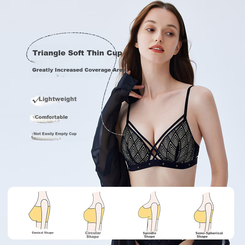 Langerie Women's Ultra-Thin Wire-Free Comfortable Bra Sexy French Triangle Cup S...