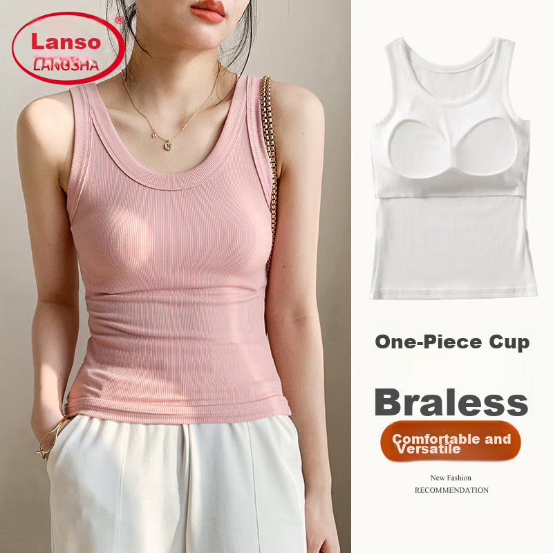 Langsha Camisole Tank Top for Women with Built-In Bra Pads, Wearable As Outerwea...