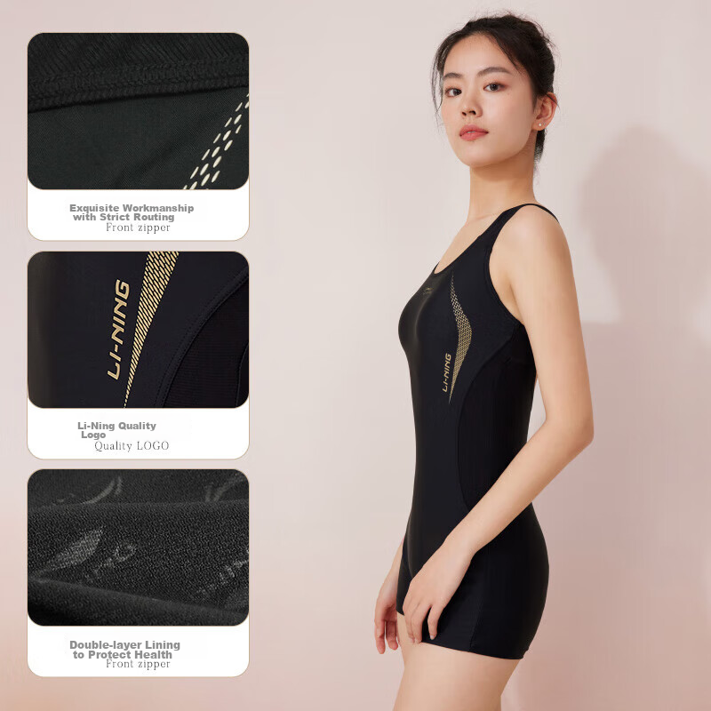 LI-NING Women's One-Piece Swimsuit, Square-Leg Swimming Costume, Plus Size Swimw...