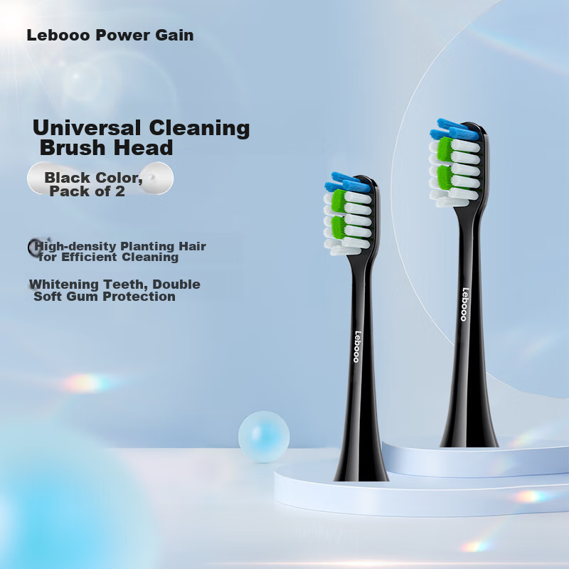 Lebooo Smart Electric Toothbrush Heads, Cleaning Type, Black, 2-Pack