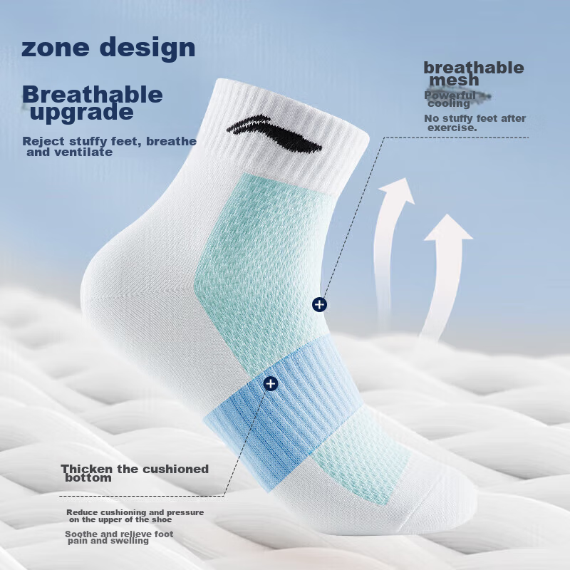 LI-NING Sports Socks (3 Pairs), Short Socks for Running And Badminton, Unisex, O...