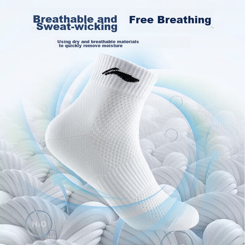 LI-NING Sports Socks (3 Pairs), Short Socks for Running And Badminton, Unisex, O...