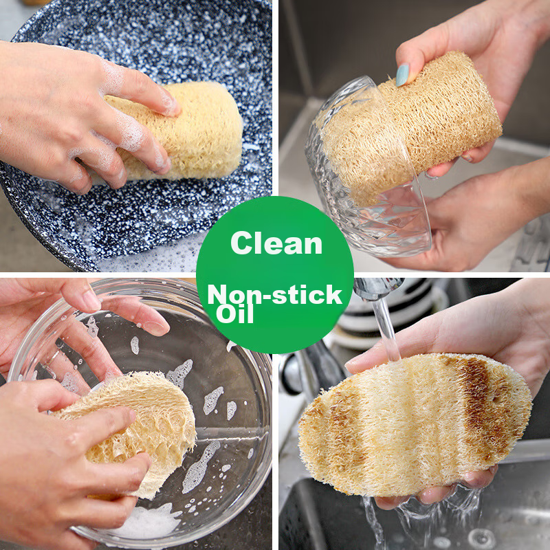 Luo-Style Natural Loofah Scrubber for Pot Cleaning, Kitchen Dish Washing, Water...
