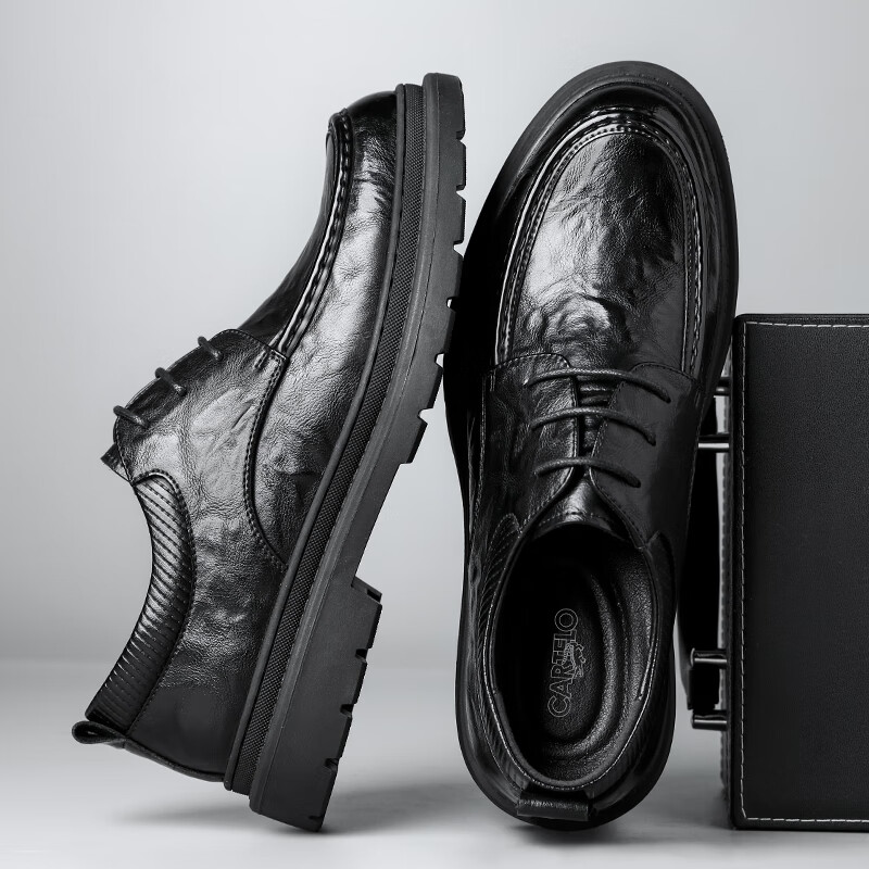 CARTELO Men's Handmade Leather Shoes Low-top Thick-soled Business Soft Cowhide M...