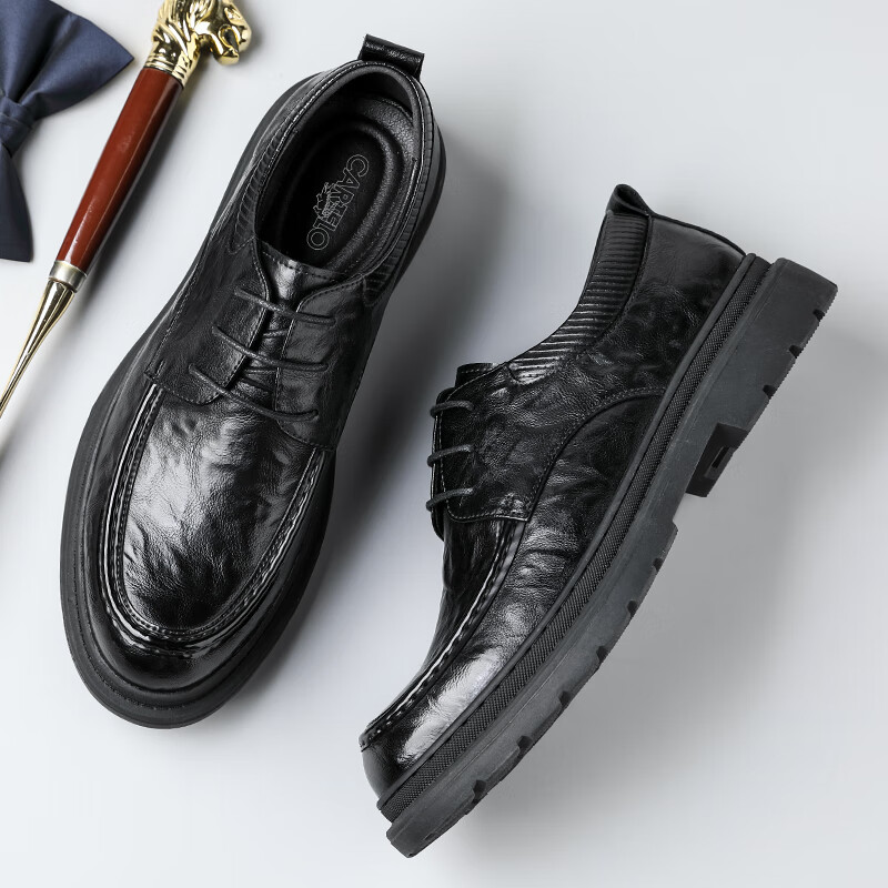 CARTELO Men's Handmade Leather Shoes Low-top Thick-soled Business Soft Cowhide M...