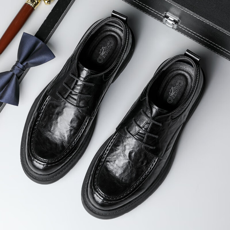 CARTELO Men's Handmade Leather Shoes Low-top Thick-soled Business Soft Cowhide M...