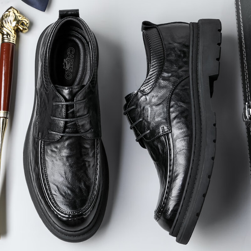 CARTELO Men's Handmade Leather Shoes Low-top Thick-soled Business Soft Cowhide M...