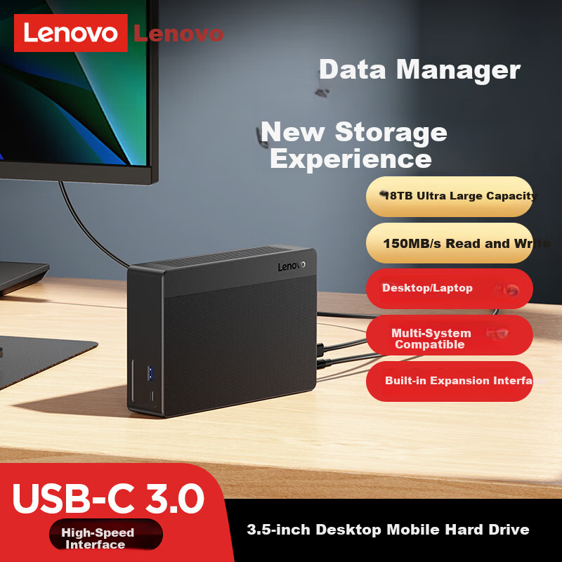 Lenovo 3.5-Inch Desktop External Hard Drive, 8TB F708, Large Capacity Desktop St...