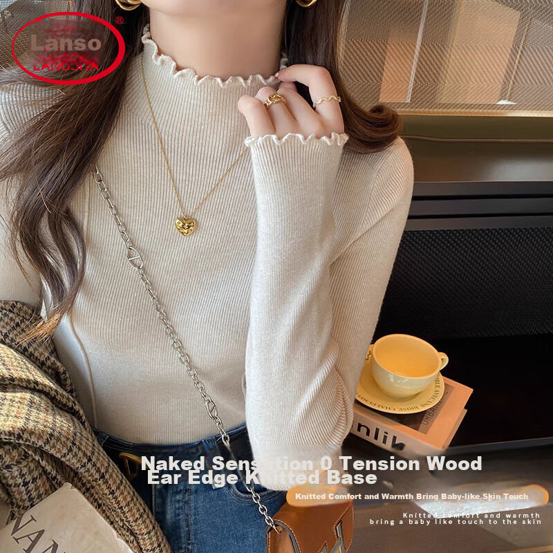 Langsha Langsha Knitted Lace Trim Base Shirt for Women [2024 Spring New Arrival]...