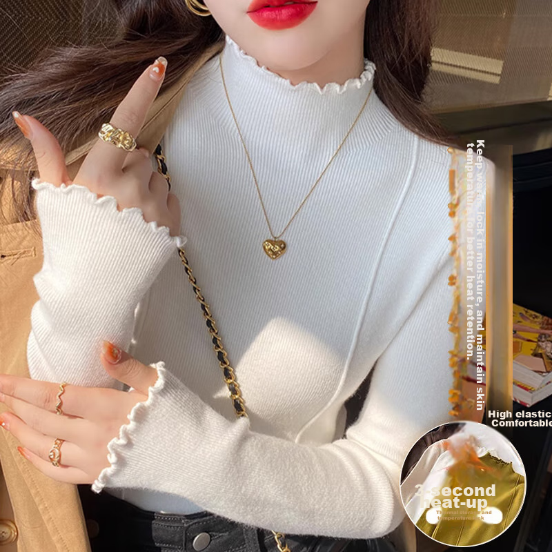 Langsha Langsha Knitted Lace Trim Base Shirt for Women [2024 Spring New Arrival]...