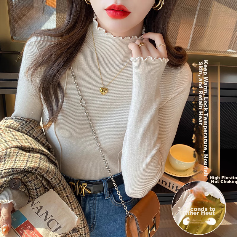 Langsha Langsha Knitted Lace Trim Base Shirt for Women [2024 Spring New Arrival]...