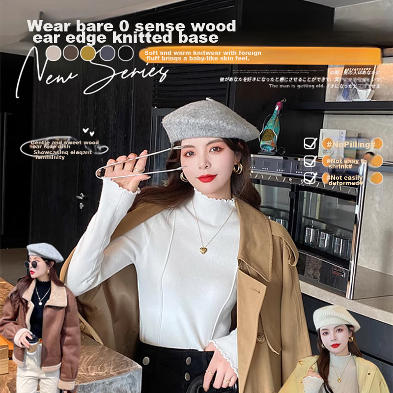 Langsha Langsha Knitted Lace Trim Base Shirt for Women [2024 Spring New Arrival]...