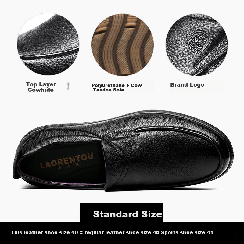 LAORENTOU Men's Cowhide Slip-on Business Casual Shoes with Cow Tendon Sole Wear-...