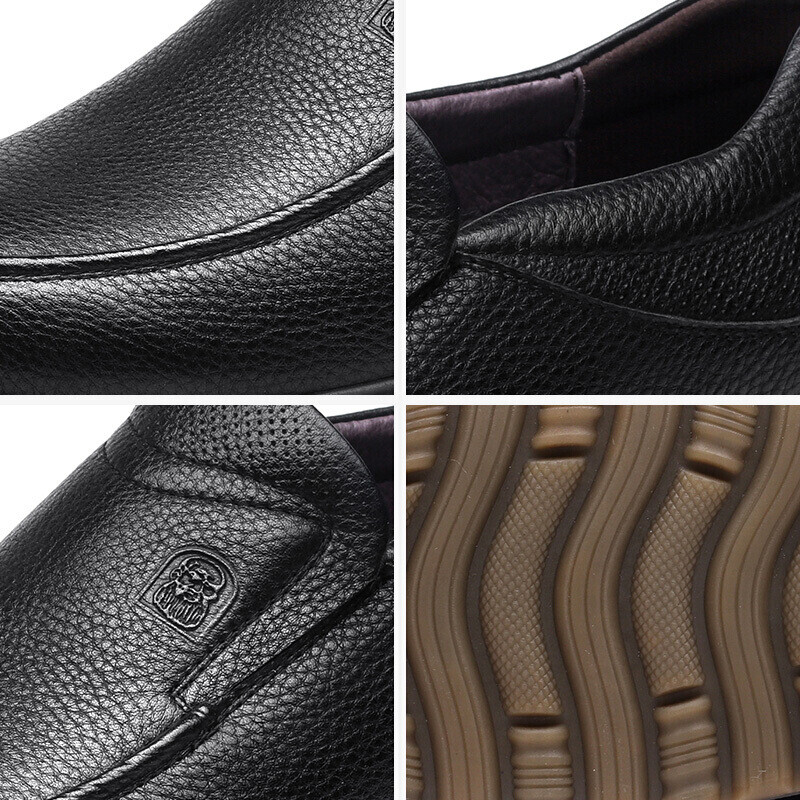 LAORENTOU Men's Cowhide Slip-on Business Casual Shoes with Cow Tendon Sole Wear-...
