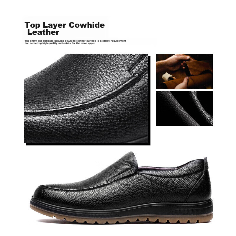 LAORENTOU Men's Cowhide Slip-on Business Casual Shoes with Cow Tendon Sole Wear-...