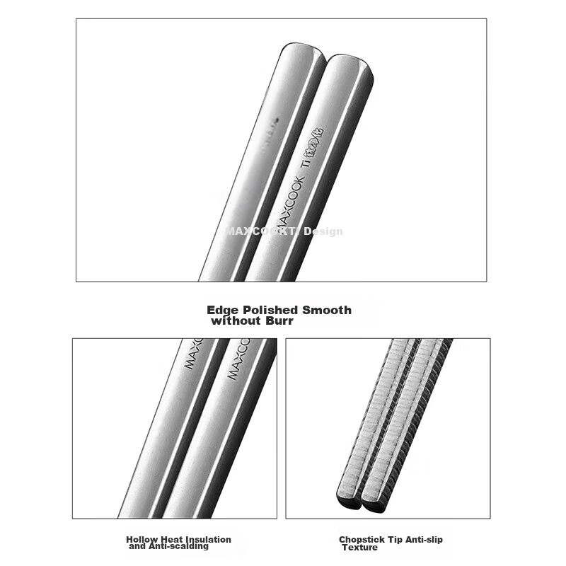 Maxcook Titanium Purified 304 Stainless Steel Chopsticks, Antibacterial Househol...
