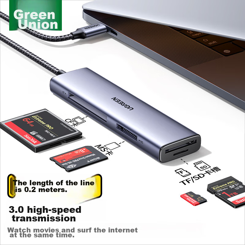 Lulian Type-C 3.0 Card Reader Dock, Supports SD/TF/CF/MS Four Cards Simultaneous...