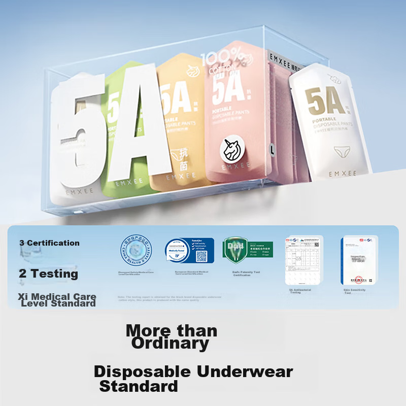 EMXEE Disposable Underwear, 5A Antibacterial Grade, Women's Pure Cotton, Large S...