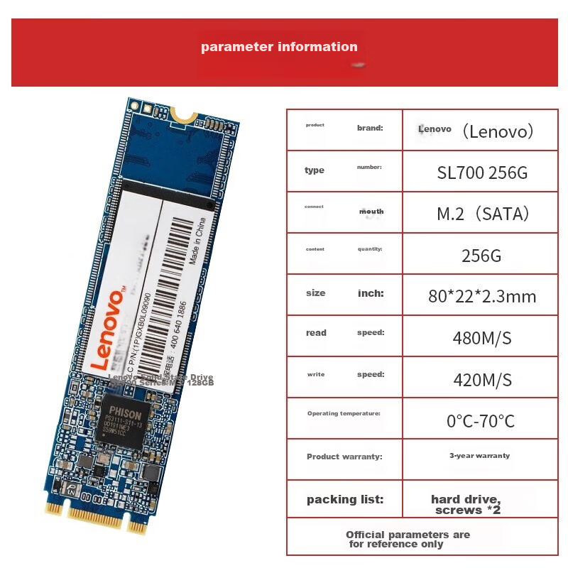Lenovo 256GB SSD, M.2(SATA) SL700 Solid State Drive Series, 2280 Form Factor