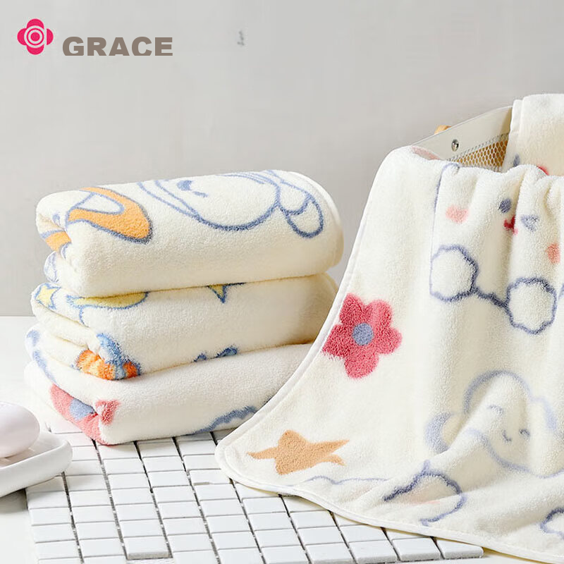 Grace Towels, 4 Pack, Class A Soft Snowflake Fleece, Face And Bath Towels, Quick...