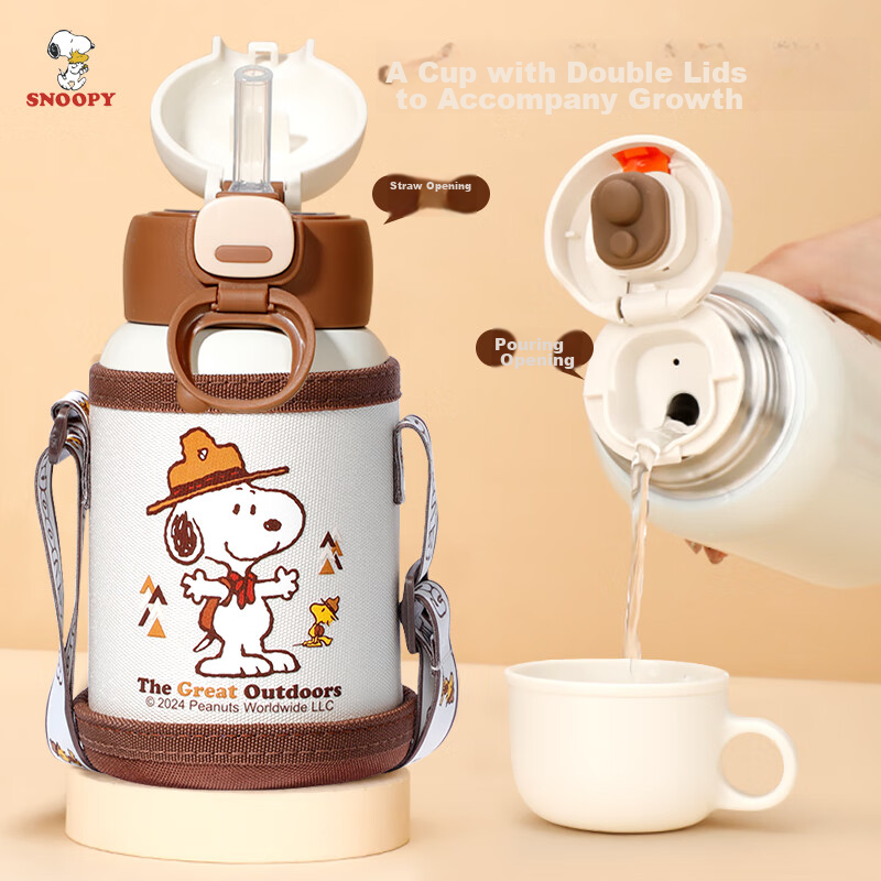 Snoopy Children's Insulated Cup with Straw, Dual-Use for Drinking And Pouring, S...