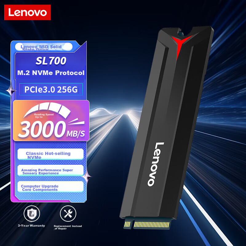Lenovo 256GB SSD, M.2 Interface (NVMe Protocol), SL700 Savior, PCIe 3.0, Compati...