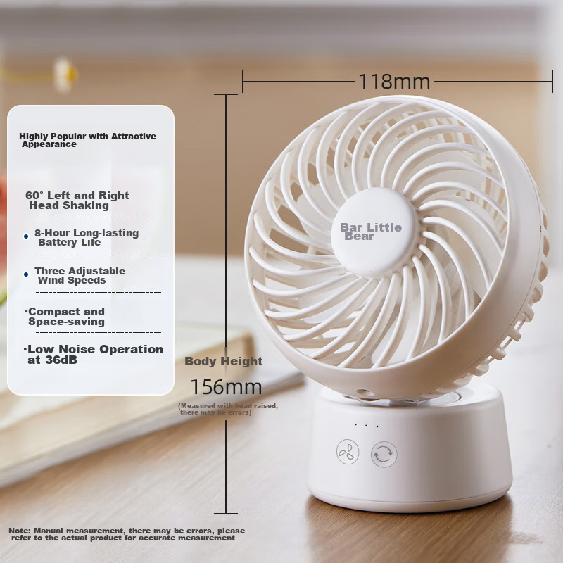 Bear Electric Fan, Small Fan, Office Desktop Fan, Mini Portable USB Rechargeable...