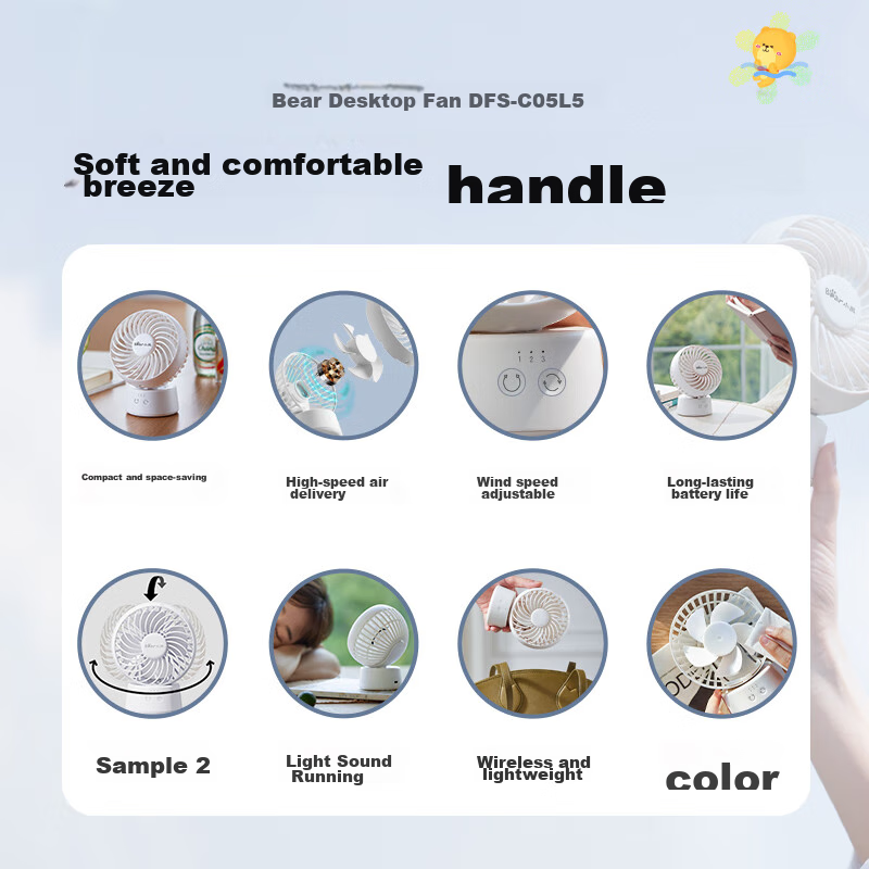 Bear Electric Fan, Small Fan, Office Desktop Fan, Mini Portable USB Rechargeable...