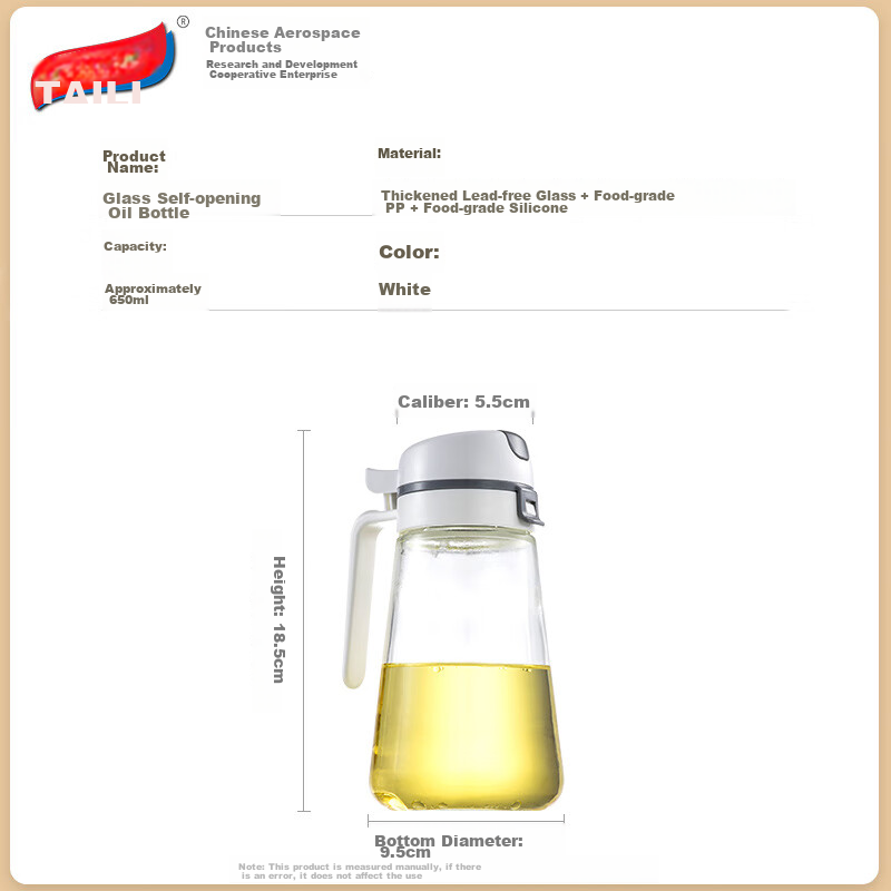 Taili Automatic Opening And Closing Oil Dispenser, Kitchen Glass Oil Bottle, Non...