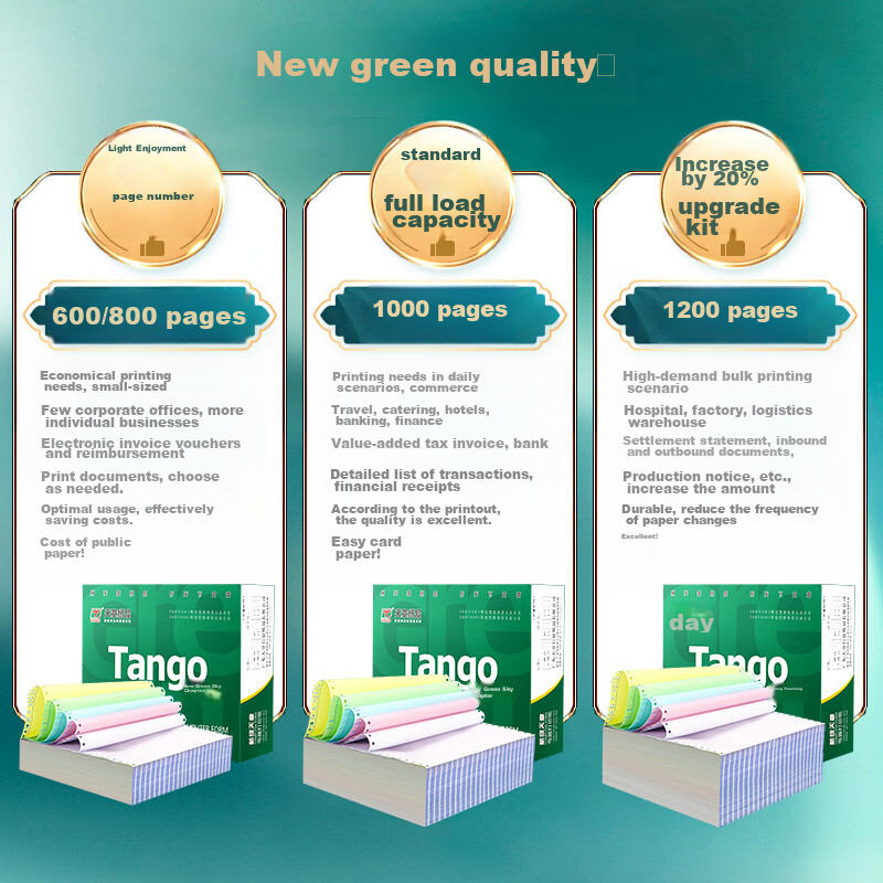 TANGO New Green TANGO Printing Paper, Four-Part Continuous Sheet with Perforated...