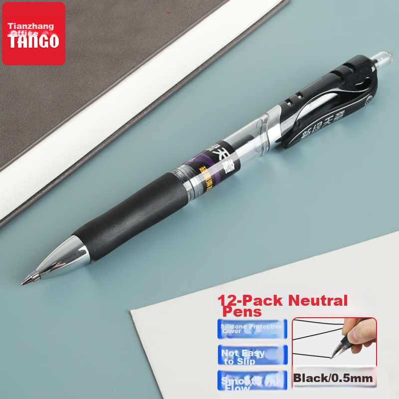 TANGO K35 Gel Pen, Black, Retractable, 0.5mm Bullet Tip, 12-Pack, Water-Based In...