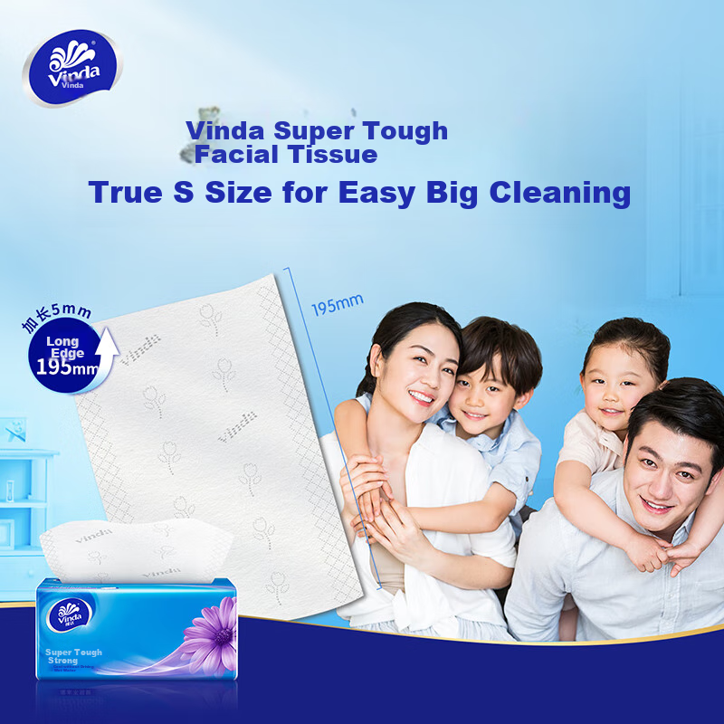 Vinda Facial Tissues, Extra Strong 3-Ply 130 Sheets*24 Packs S Size, Water-Resis...