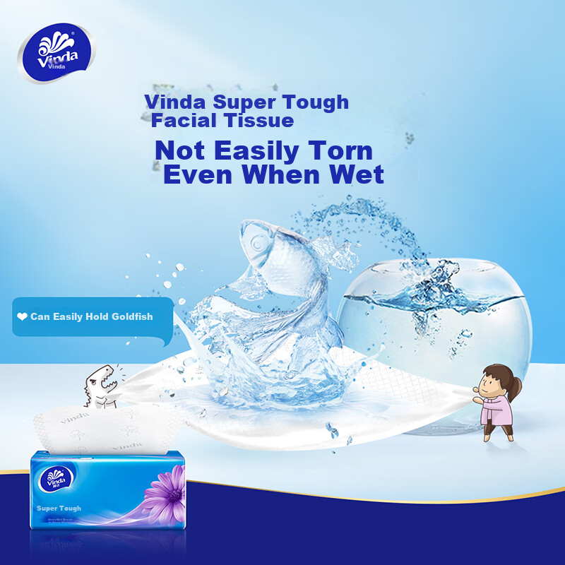 Vinda Facial Tissues, Extra Strong 3-Ply 130 Sheets*24 Packs S Size, Water-Resis...