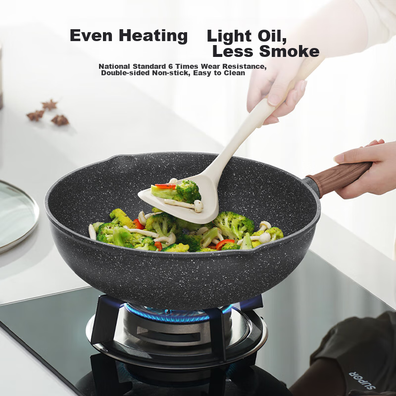 Supor Non-Stick Wok, Low Smoke, Household Maifanite Color Stir-Fry Pan, 30cm, Co...