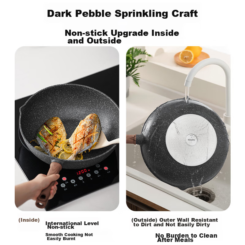 Supor Non-Stick Wok, Low Smoke, Household Maifanite Color Stir-Fry Pan, 30cm, Co...