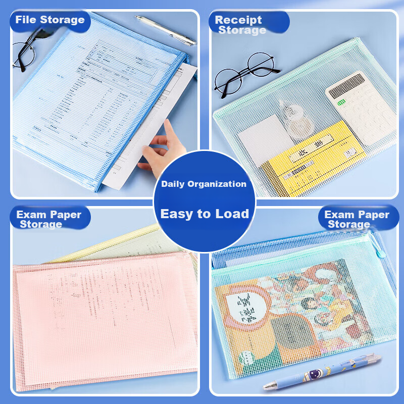 Licao File Folder, Zipper Transparent A4 Document Bag, Waterproof Exam Paper Sto...