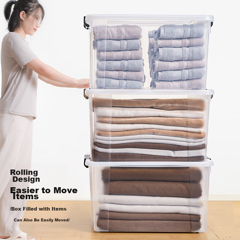 Xitianlong Plastic Clothes Storage Box, Toy Organizer, 55L, Transparent, 3-Pack,...