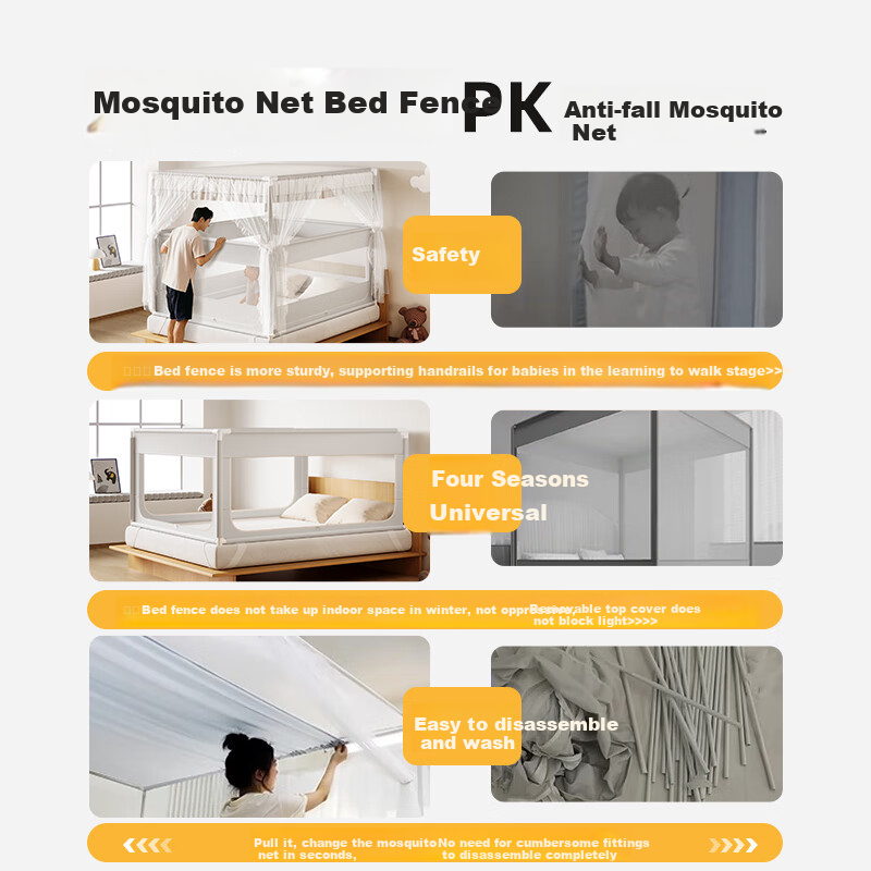 Cottonfaith Class A Home Baby Anti-Fall Mosquito Net Frame 1.5x2 Meters [Bed Gua...