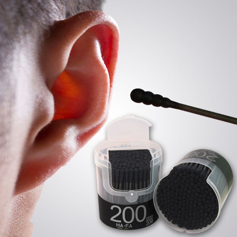 Xiaomama Black Double-Ended Spiral Ear Swabs, Ear Cleaning Cotton Buds, 200 Piec...