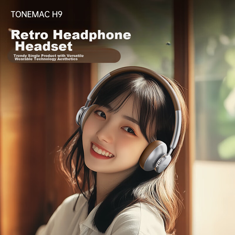 Tangmai H9 Retro Over-Ear Bluetooth Headphones, Noise-Cancelling, Wireless, for...