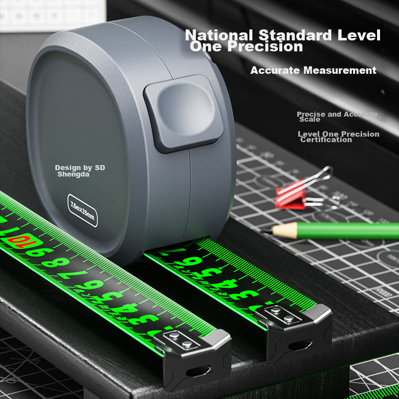 Shengda Fluorescent Self-Locking Steel Tape Measure, Carpenter's Ruler, Box Rule...
