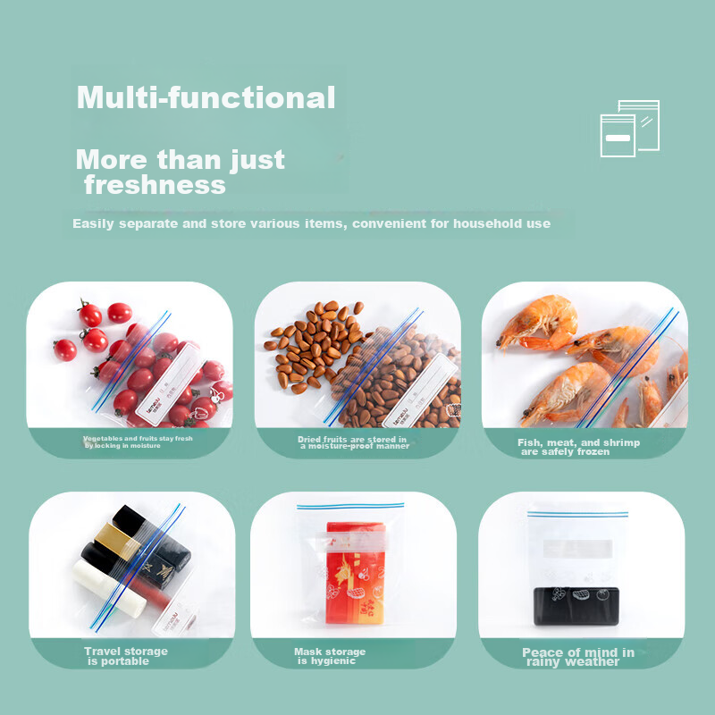 Temeiju Antibacterial Food Storage Bags, Large Zipper Self-Sealing Bags, Food-Gr...