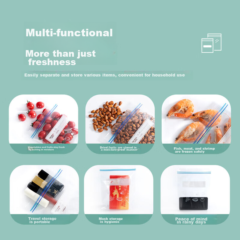 Temeiju Antibacterial Food Storage Bags, Large Self-Sealing Bags, Food-Grade Thi...