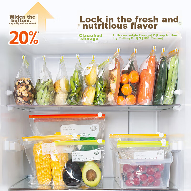 Yiyoujia Large Food Storage Bags, Thick Zipper Refrigerator Storage Bags, Refrig...