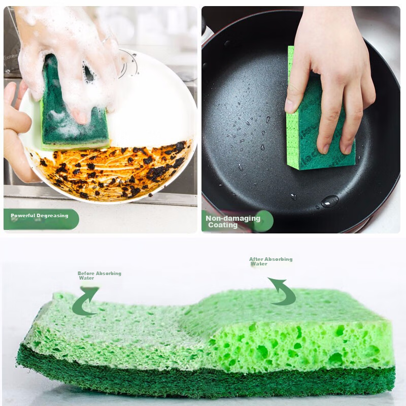 Vileda German Wood Pulp Cotton Scouring Pad, 3-Pack, Household Dishwashing Spong...