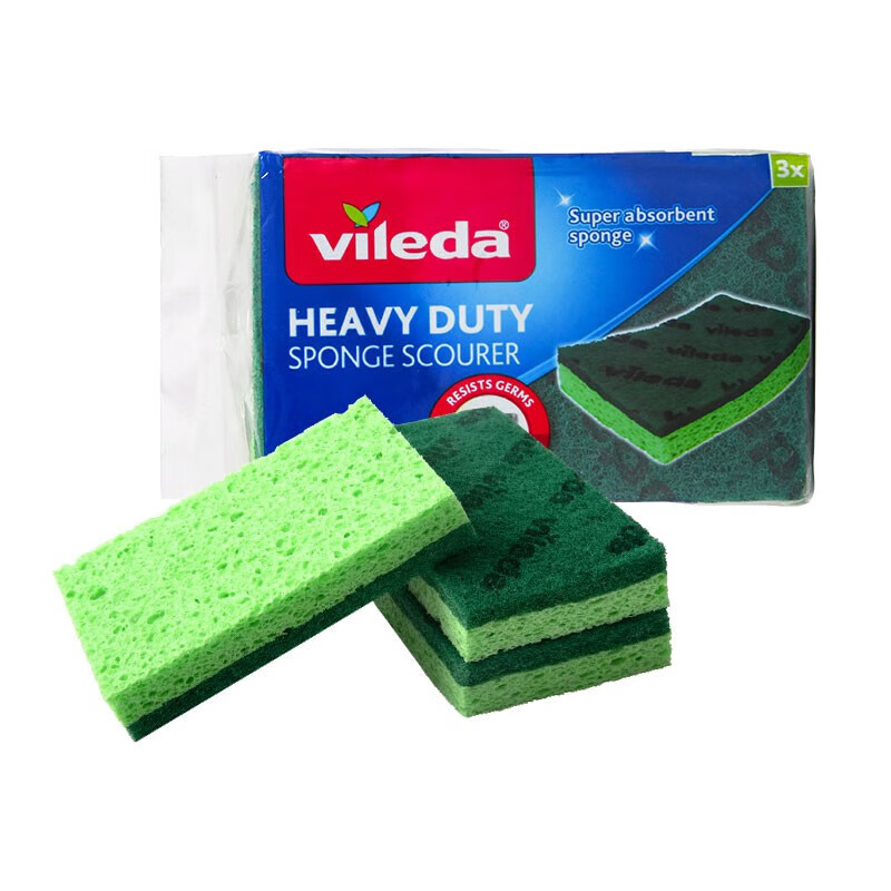 Vileda German Wood Pulp Cotton Scouring Pad, 3-Pack, Household Dishwashing Spong...