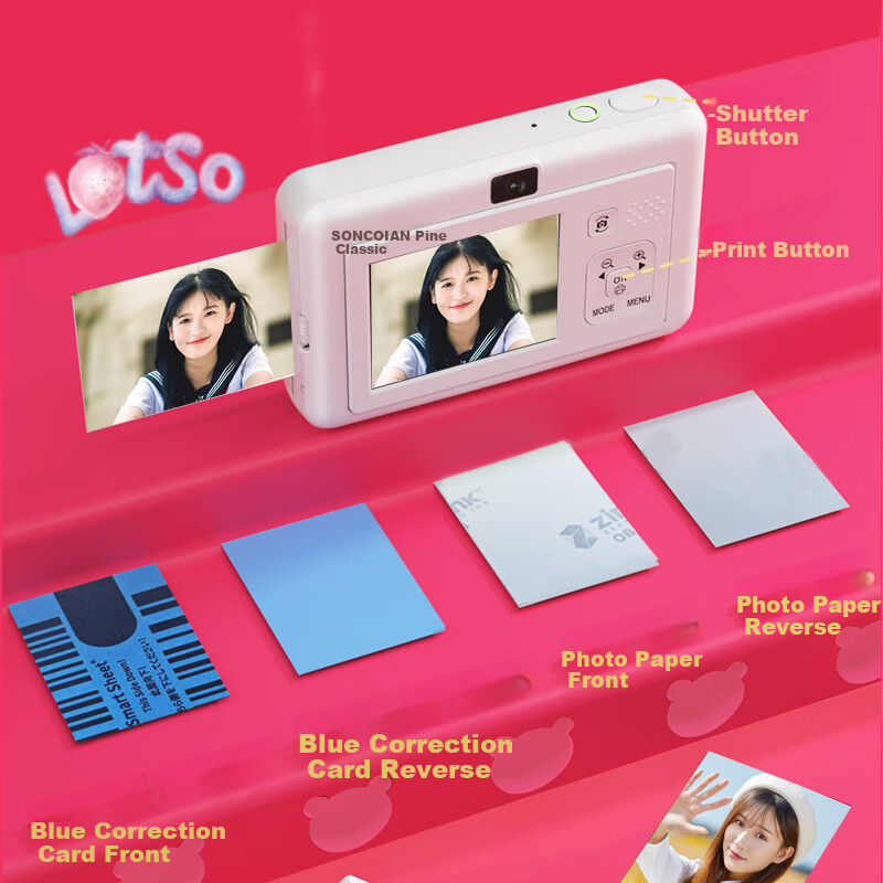 Songdian Instant Camera Collaboration with Strawberry Bear, Dual Front And Rear...
