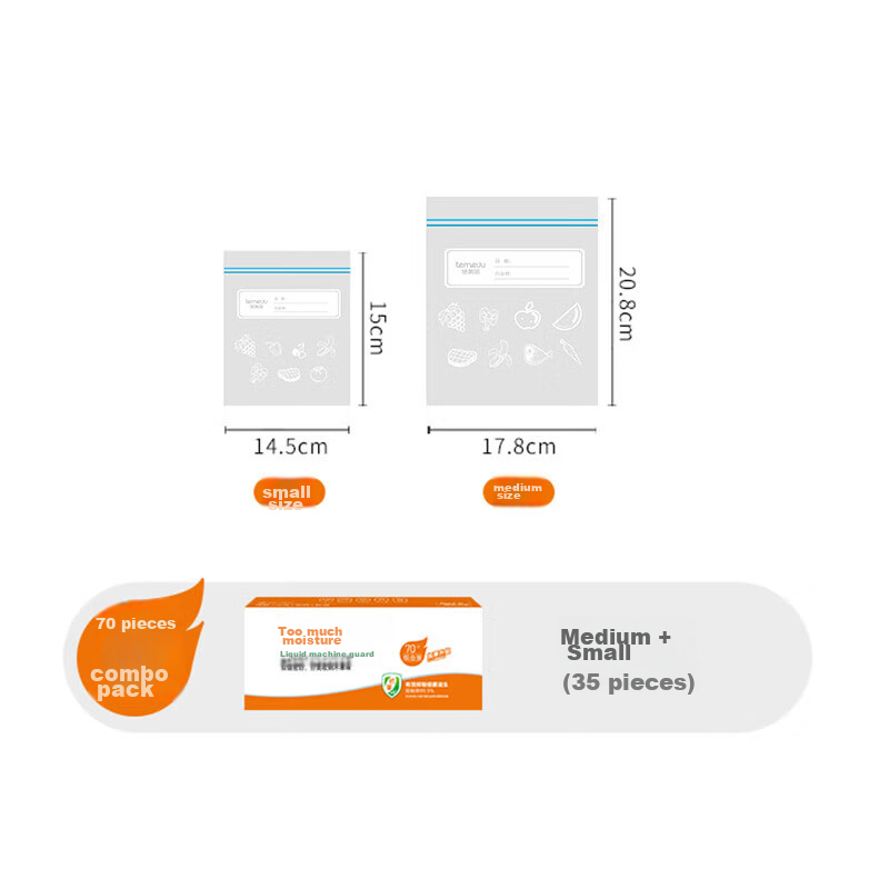 Temeiju Antibacterial Food Storage Bags, Small Size, Zipper Seal, Food-Grade, Th...