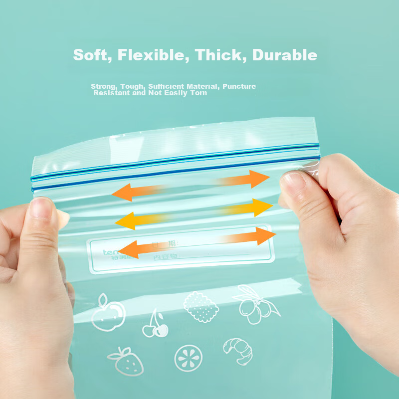 Temeiju Antibacterial Food Storage Bags, Small Size, Zipper Seal, Food-Grade, Th...