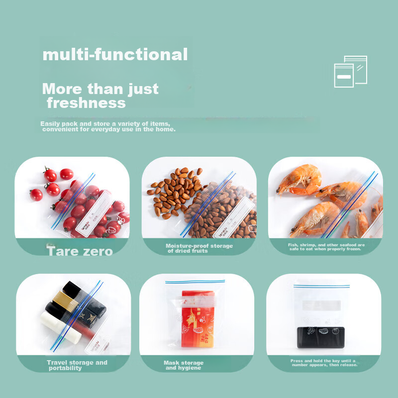 Temeiju Antibacterial Food Storage Bags, Small Size, Zipper Seal, Food-Grade, Th...